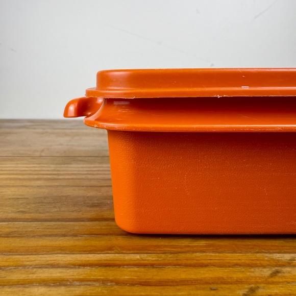 Vintage Tupperware Orange Square Container | Classic Mid-Century Kitchen - Picture 11 of 16